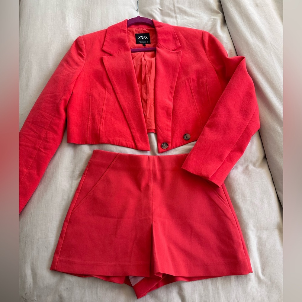 Red Zara Blazer & Skort Set
